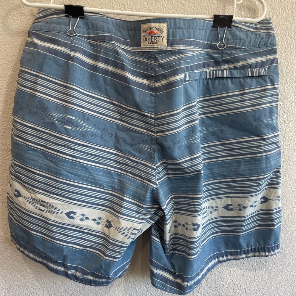 Faherty Board Shorts Swim Surf Tribal Blue Size 32 - Picture 4 of 8